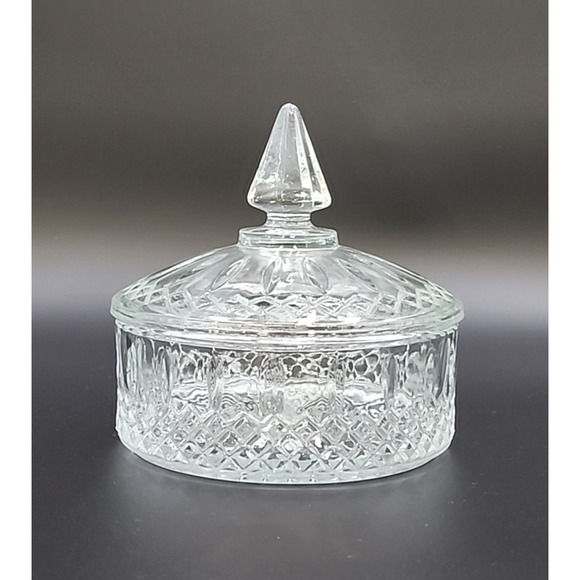 VTG INDIANA GLASS Princess Clear Patterned Candy Dish Bowl w/ Lid Trinket Bowl - Picture 1 of 6